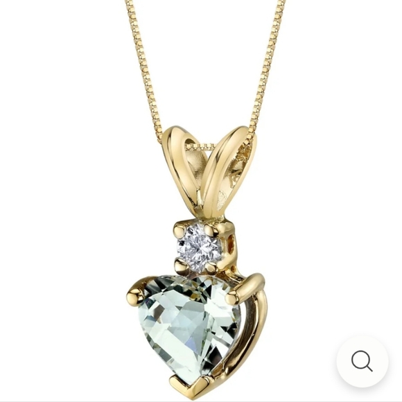 14k gold Green amethyst natural diamond necklace heart pendant 20